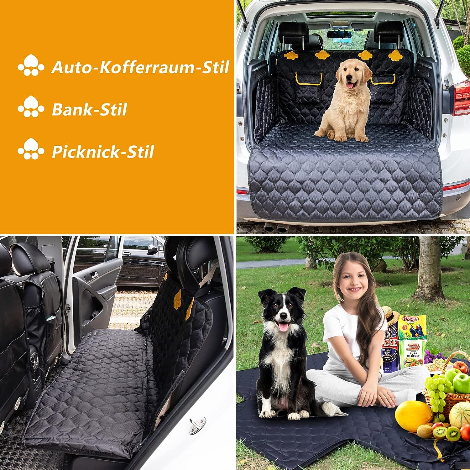 Wikoan Kofferraumschutz Hund,Universell rutschfest Hundedecke Auto  Kofferraum 4 Schichten Gesteppt Wasserdicht, Kofferraum Schutzmatte Hund  für Autos, LKWs und SUVs