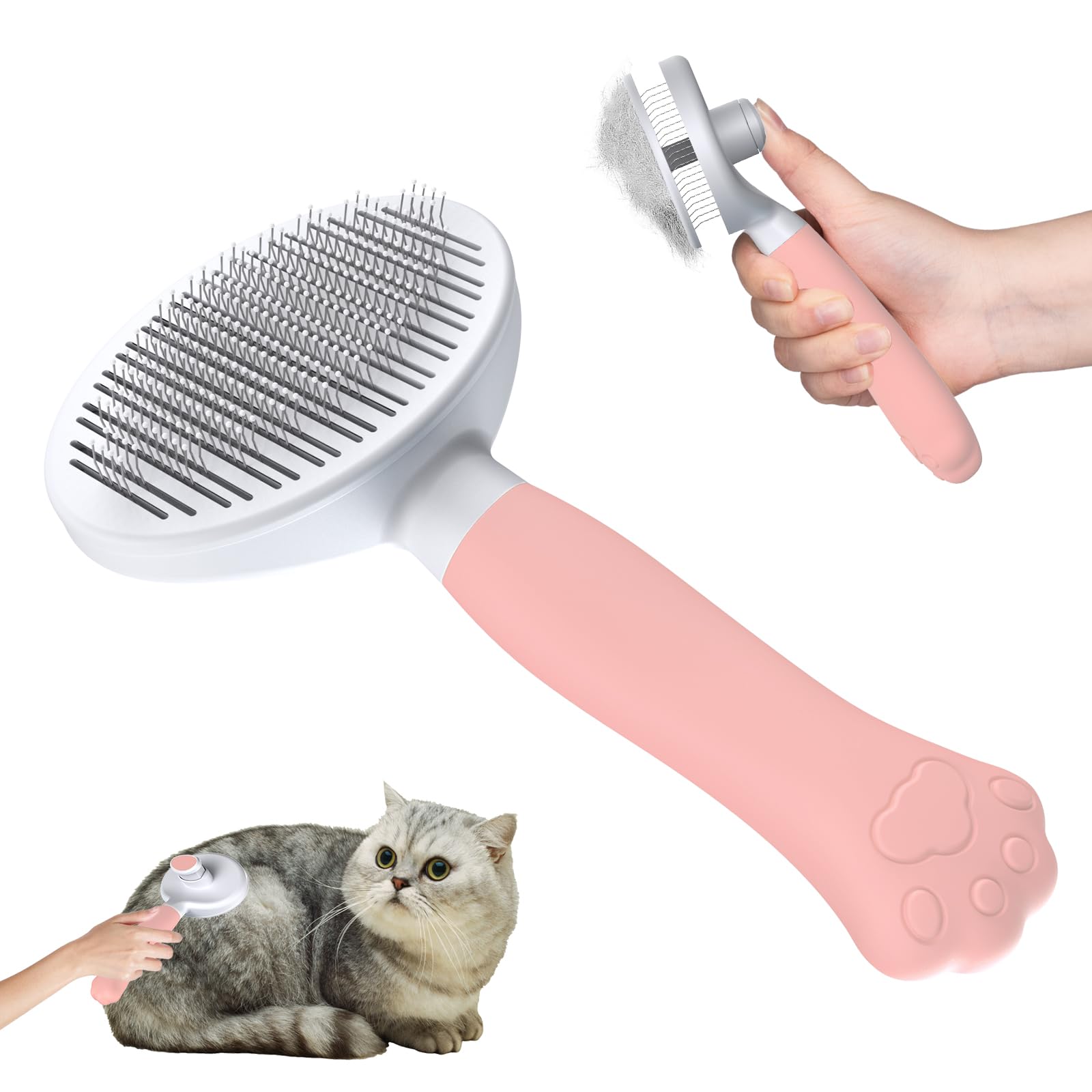 Zivacate Katzenbürste Hundebürste [Ergonomischer Griff & Ein-Klick-Reinigung] Selbstreinigende Bürste Für kurz- & langhaarige Hunde/Katzen/Kaninchen, Unterwollbürste(Rosa)