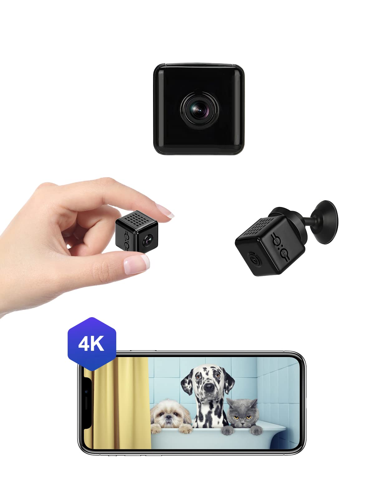 WIWACAM MW1 Mini Kamera 4K HD WLAN Live Übertragung Handy App, Mini Überwachungskamera Innen, WiFi Überwachung IP Kamera Babyphone Haustierkamera, mit Bewegungsmelder, Nachtsicht, Akku, Alarmzone 1