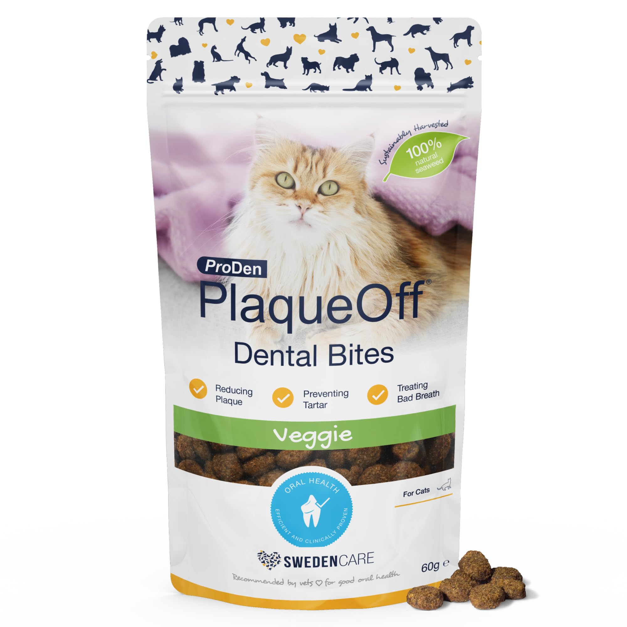 ProDen PlaqueOff Dental Bites für Katzen, 60 g, gegen Mundgeruch, Plaque, Zahnstein