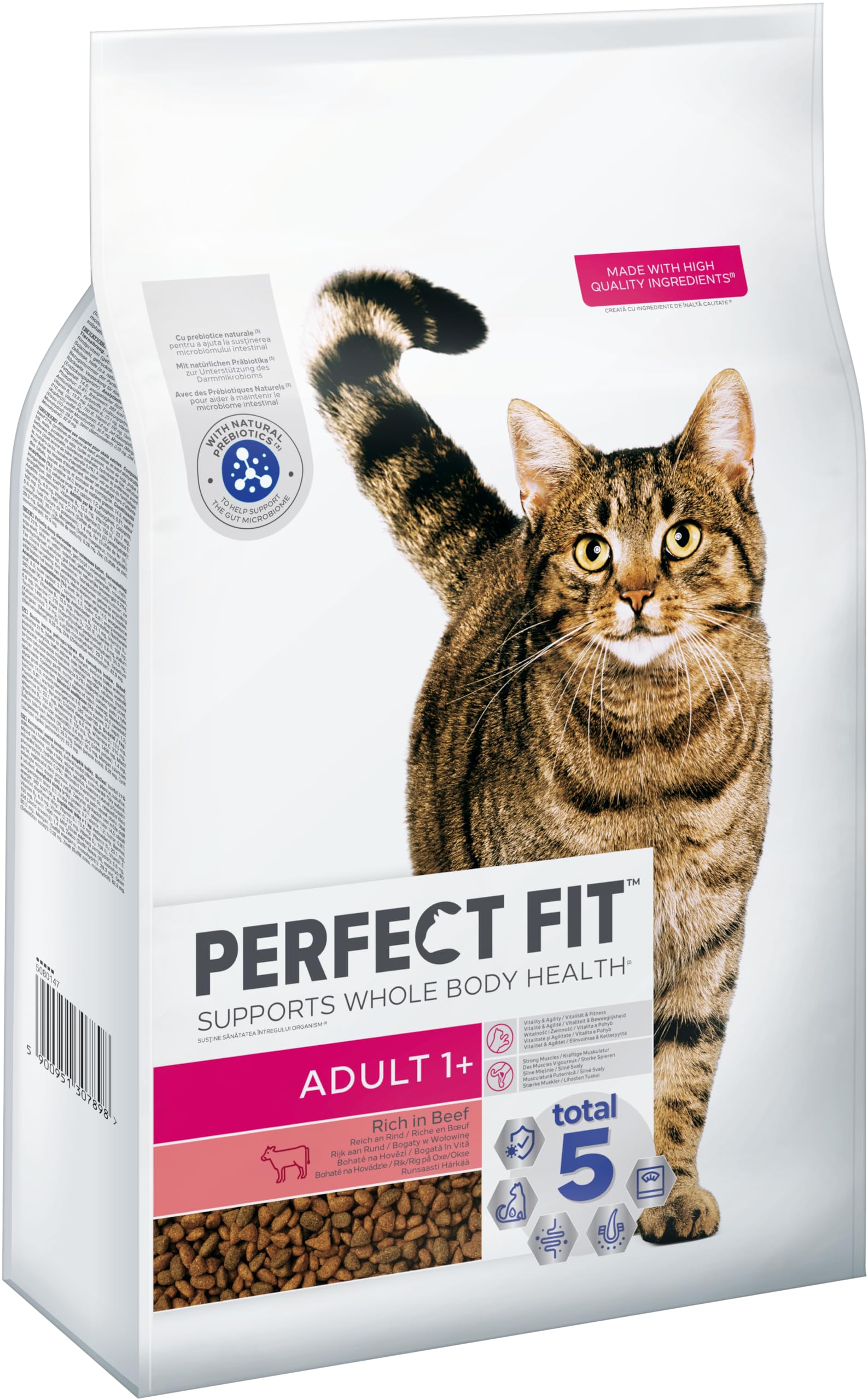 PERFECT FIT Adult Trockenfutter für erwachsene, aktive Katzen ab 1 Jahr – Rind, 7 kg (1 Beutel)